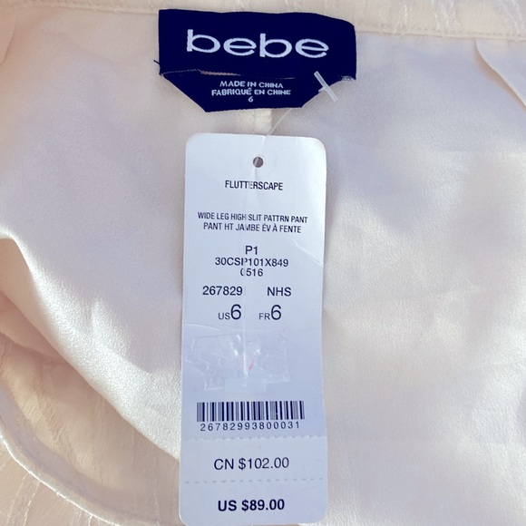 Bebe woman wide leg sheer side slit pants texture shine pattern partial lining - Picture 7 of 7